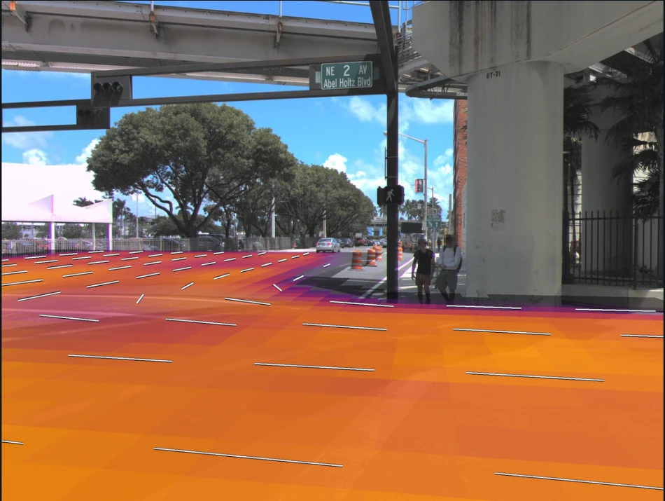 Ambiguous free space: predicted proximity projected onto the camera image.