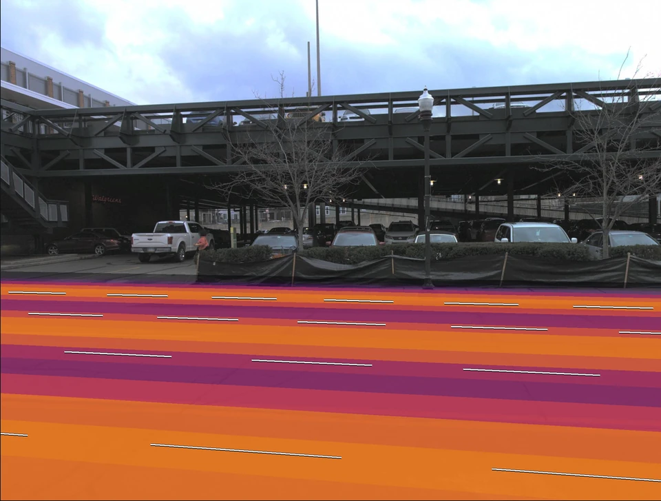 Parking entrance: ground-truth proximity projected onto the camera image.