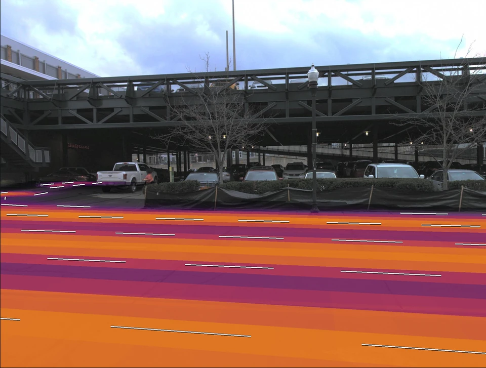 Parking entrance: predicted proximity projected onto the camera image.